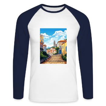 Sintra Portugal Vintage voyage affiche WPA Souvenir - T-shirt baseball manches longues Homme - blanc/marine - Devant - Nik (191cm)