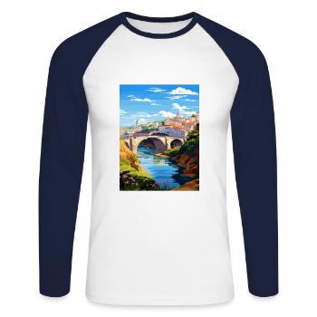 Tomar Portugal Vintage voyage affiche WPA Souvenir - T-shirt baseball manches longues Homme - blanc/marine - Devant - Nik (191cm)