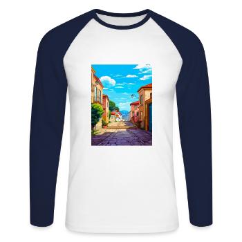 Vianna Do Castelo Portugal Vintage Reiseposter - Unisex Baseballshirt langarm - Weiß/Navy - Vorne - Nik (191cm)