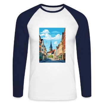 Koblenz Decoration Germany Vintage Travel Poster - Unisex Long Sleeve Baseball T-Shirt - white/navy - Front - Nik (191cm)