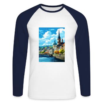 Koblenz Decoration Germany Vintage Travel Poster - Unisex Long Sleeve Baseball T-Shirt - white/navy - Front - Nik (191cm)