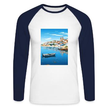 Sines Portugal Vintage Reiseposter WPA Souvenir - Unisex Baseballshirt langarm - Weiß/Navy - Vorne - Nik (191cm)