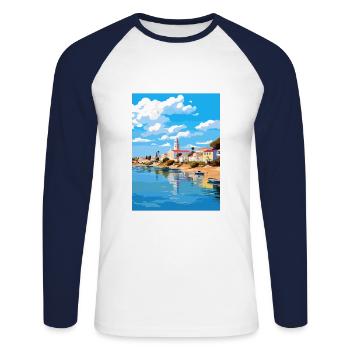 Tavira Portugal Vintage Reiseposter WPA Souvenir - Unisex Baseballshirt langarm - Weiß/Navy - Vorne - Nik (191cm)