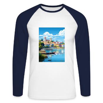 Tomar Portugal Vintage voyage affiche WPA Souvenir - T-shirt baseball manches longues Homme - blanc/marine - Devant - Nik (191cm)