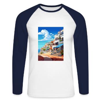 Albufeira Portugal Cascais Vintage Travel Poster - Unisex Long Sleeve Baseball T-Shirt - white/navy - Front - Nik (191cm)