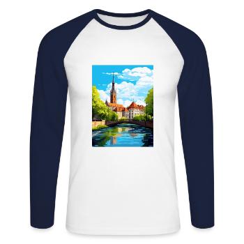 Stuttgart Allemagne Vintage voyage affiche Souvenir - T-shirt baseball manches longues Homme - blanc/marine - Devant - Nik (191cm)