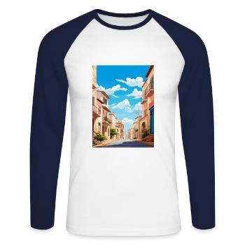 Palma Nova Spain Vintage Travel Poster Souvenir - Unisex Long Sleeve Baseball T-Shirt - white/navy - Front - Nik (191cm)