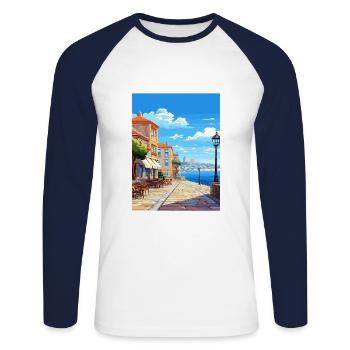 Vila Nova De Gaia Portugal Affiche de voyage Vintage - T-shirt baseball manches longues Homme - blanc/marine - Devant - Nik (191cm)