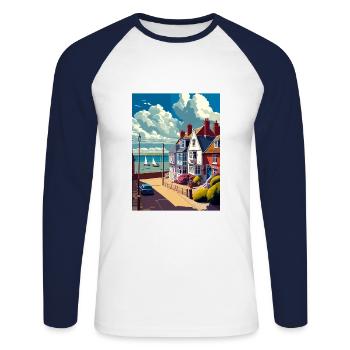 Whitstable Angleterre Kent Vintage voyage affiche WPA - T-shirt baseball manches longues Homme - blanc/marine - Devant - Nik (191cm)