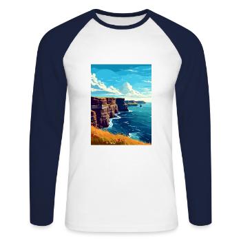Falaises de Moher Irlande Vintage voyage affiche WPA - T-shirt baseball manches longues Homme - blanc/marine - Devant - Nik (191cm)
