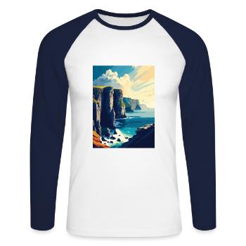 Falaises de Moher Irlande Vintage voyage affiche WPA - T-shirt baseball manches longues Homme - blanc/marine - Devant - Nik (191cm)