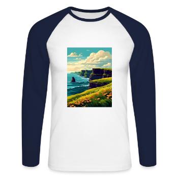 Falaises de Moher Irlande Vintage voyage affiche WPA - T-shirt baseball manches longues Homme - blanc/marine - Devant - Nik (191cm)
