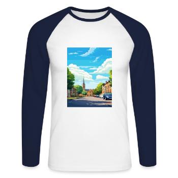 Leighton Buzzard England Vintage Travel Poster WPA - Unisex Long Sleeve Baseball T-Shirt - white/navy - Front - Nik (191cm)
