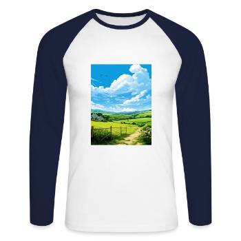 Pensrose Estate Cornwall Vintage Reiseposter WPA - Unisex Baseballshirt langarm - Weiß/Navy - Vorne - Nik (191cm)