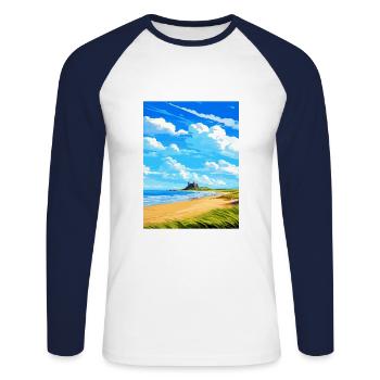 Bamburgh Castle Angleterre Vintage voyage affiche WPA - T-shirt baseball manches longues Homme - blanc/marine - Devant - Nik (191cm)