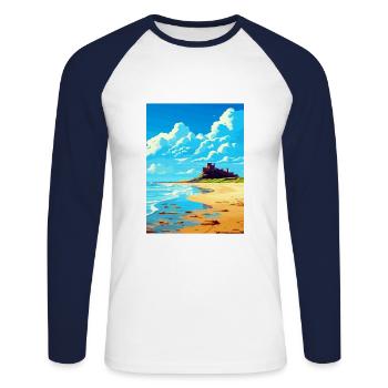 Bamburgh Castle Angleterre Vintage voyage affiche WPA - T-shirt baseball manches longues Homme - blanc/marine - Devant - Nik (191cm)