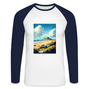 Bamburgh Castle Angleterre Vintage voyage affiche WPA - T-shirt baseball manches longues Homme - blanc/marine - Devant - Nik (191cm)
