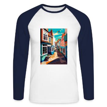 Folkestone Angleterre Kent Vintage voyage affiche WPA - T-shirt baseball manches longues Homme - blanc/marine - Devant - Nik (191cm)