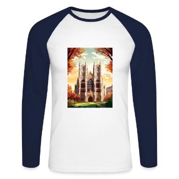 Westminster Abbey London Vintage Reiseposter WPA - Unisex Baseballshirt langarm - Weiß/Navy - Vorne - Nik (191cm)