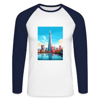 The Shard London England Vintage Travel Poster WPA - Unisex Long Sleeve Baseball T-Shirt - white/navy - Front - Nik (191cm)