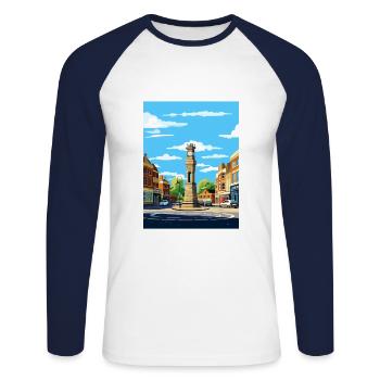Leighton Buzzard England Vintage Travel Poster WPA - Unisex Long Sleeve Baseball T-Shirt - white/navy - Front - Nik (191cm)