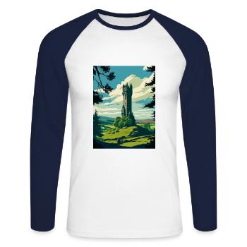 Wallace Monument Schottland Vintage Reiseposter - Unisex Baseballshirt langarm - Weiß/Navy - Vorne - Nik (191cm)
