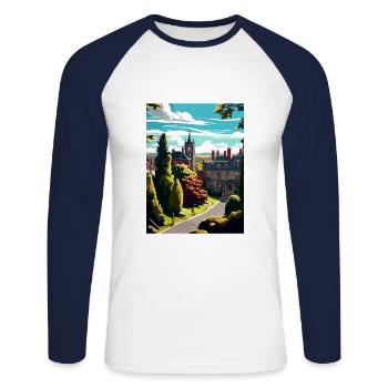 Halifax Angleterre Yorkshire Vintage affiche de voyage - T-shirt baseball manches longues Homme - blanc/marine - Devant - Nik (191cm)