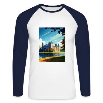 Inveraray Castle Scotland Affiche de voyage Vintage - T-shirt baseball manches longues Homme - blanc/marine - Devant - Nik (191cm)