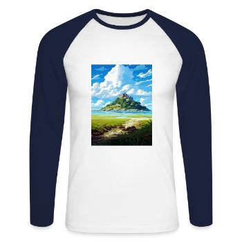 St Michaels Mount Cornwall Affiche de voyage Vintage - T-shirt baseball manches longues Homme - blanc/marine - Devant - Nik (191cm)