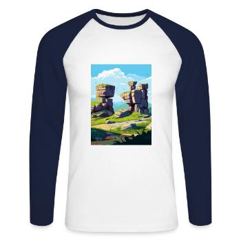 Brimham Rocks tête Angleterre Affiche de voyage Vintage - T-shirt baseball manches longues Homme - blanc/marine - Devant - Nik (191cm)