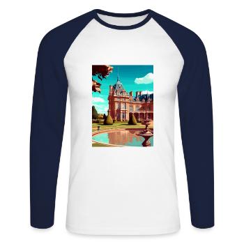 Waddesdon Manor décoration Vintage Travel Poster - T-shirt baseball manches longues Homme - blanc/marine - Devant - Nik (191cm)