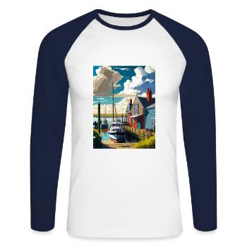 Whitstable Harbour England Vintage Reiseposter - Unisex Baseballshirt langarm - Weiß/Navy - Vorne - Nik (191cm)
