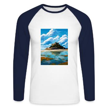 St Michaels Mount Cornwall Affiche de voyage Vintage - T-shirt baseball manches longues Homme - blanc/marine - Devant - Nik (191cm)
