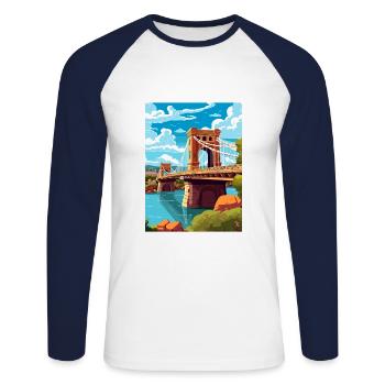 Bristol England Bridge Vintage Travel Poster WPA - Unisex Long Sleeve Baseball T-Shirt - white/navy - Front - Nik (191cm)