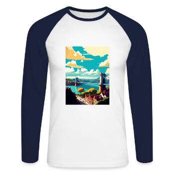 Bristol England Bridge Vintage Travel Poster WPA - Unisex Long Sleeve Baseball T-Shirt - white/navy - Front - Nik (191cm)
