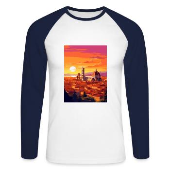 Florence Italy Decoration Vintage Travel Poster - Unisex Long Sleeve Baseball T-Shirt - white/navy - Front - Nik (191cm)