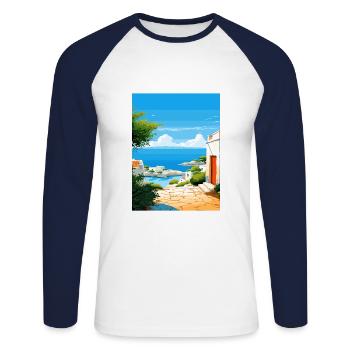 Pouilles Italie Vintage voyage affiche WPA Souvenir - T-shirt baseball manches longues Homme - blanc/marine - Devant - Nik (191cm)