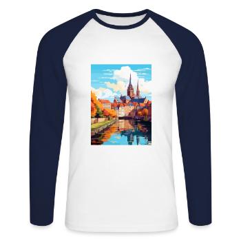 Amiens Frankreich Vintage Reiseposter WPA Souvenir - Unisex Baseballshirt langarm - Weiß/Navy - Vorne - Nik (191cm)
