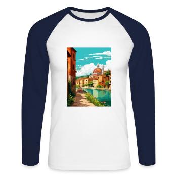 Vérone Italie Décoration Vintage Voyage Affiche WPA - T-shirt baseball manches longues Homme - blanc/marine - Devant - Nik (191cm)