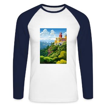 Sintra Portugal Vintage voyage affiche WPA Souvenir - T-shirt baseball manches longues Homme - blanc/marine - Devant - Nik (191cm)