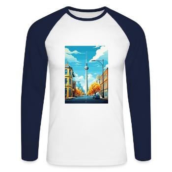 Berlin Deutschland Vintage Reiseposter WPA Souvenir - Unisex Baseballshirt langarm - Weiß/Navy - Vorne - Nik (191cm)