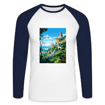 Sintra Portugal Vintage voyage affiche WPA Souvenir - T-shirt baseball manches longues Homme - blanc/marine - Devant - Nik (191cm)
