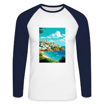 Ibiza Spanien Vintage Reiseposter WPA Souvenir - Unisex Baseballshirt langarm - Weiß/Navy - Vorne - Nik (191cm)