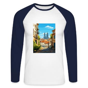 Braga Portugal Vintage voyage affiche WPA Souvenir - T-shirt baseball manches longues Homme - blanc/marine - Devant - Nik (191cm)