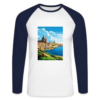 Malta Vintage Travel Poster WPA Souvenir - Unisex Long Sleeve Baseball T-Shirt - white/navy - Front - Nik (191cm)