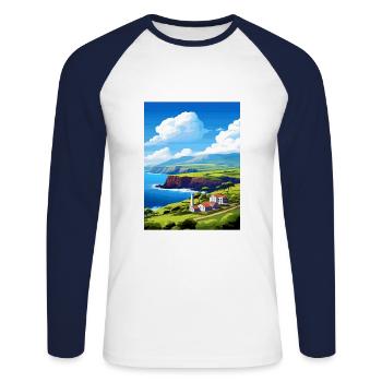 Affiche de voyage Vintage de l’île de Santa Maria au Portugal - T-shirt baseball manches longues Homme - blanc/marine - Devant - Nik (191cm)