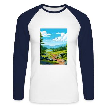 Serra Da Estrela Portugal Affiche de voyage Vintage - T-shirt baseball manches longues Homme - blanc/marine - Devant - Nik (191cm)