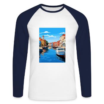 Aveiro Portugal Vintage voyage affiche WPA Souvenir - T-shirt baseball manches longues Homme - blanc/marine - Devant - Nik (191cm)