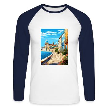Coimbra Portugal Vintage Travel Poster Souvenir - Unisex Long Sleeve Baseball T-Shirt - white/navy - Front - Nik (191cm)
