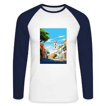 Faro Portugal Vintage voyage affiche WPA Souvenir - T-shirt baseball manches longues Homme - blanc/marine - Devant - Nik (191cm)